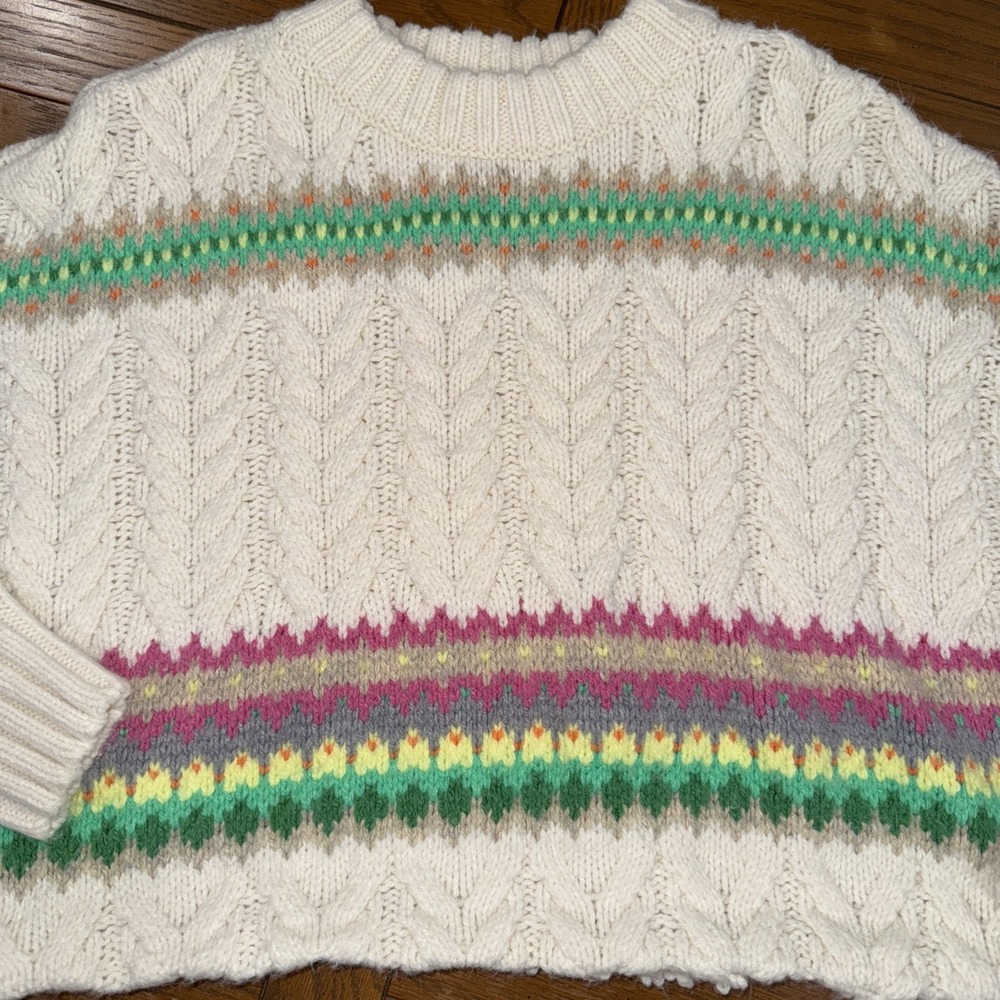 American Eagle Striped Cable Knit Sweater M Oversized‎ Cropped Multicolor